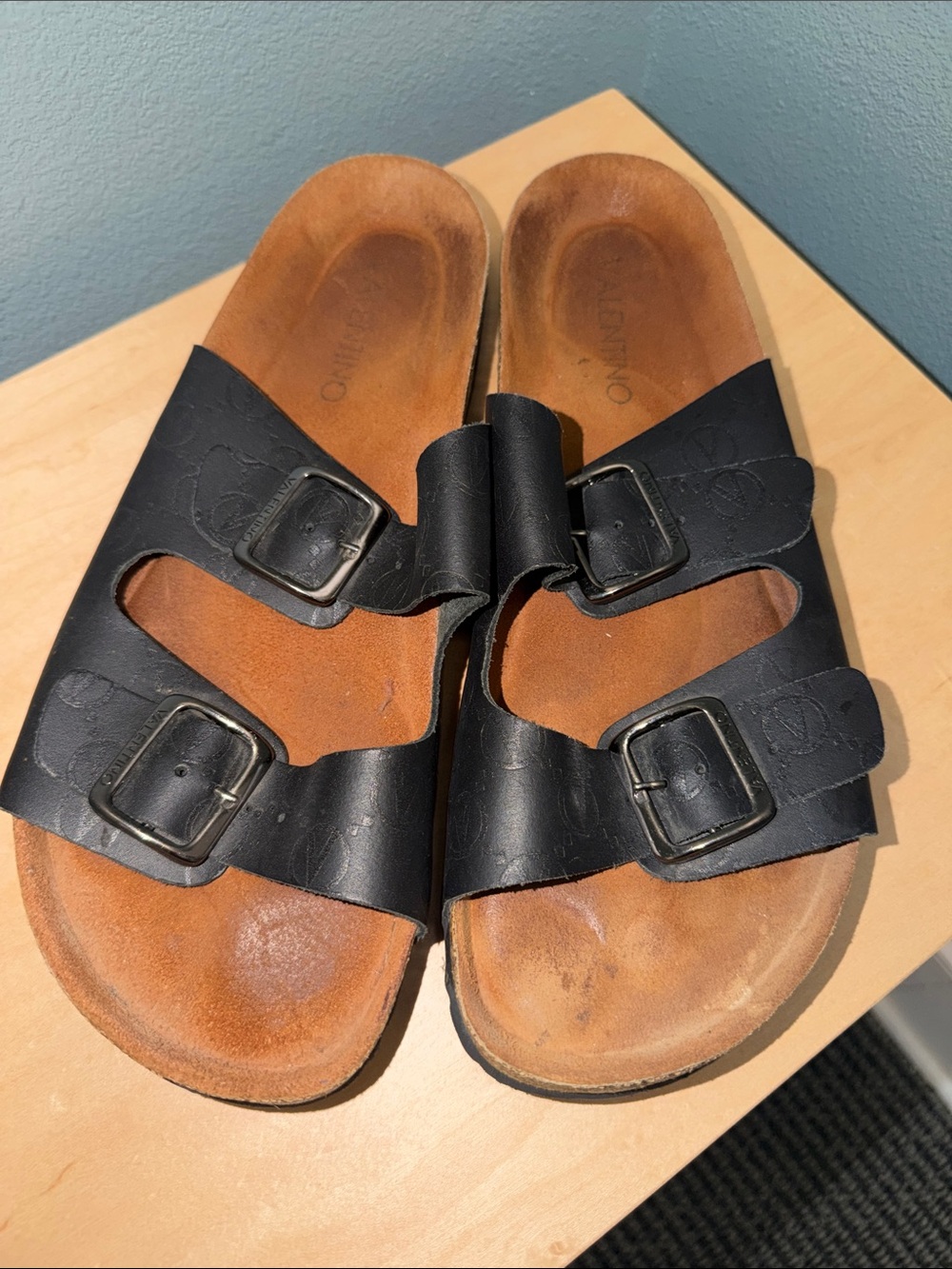 Men’s Valentino Black Double-Buckle Sandals size 11